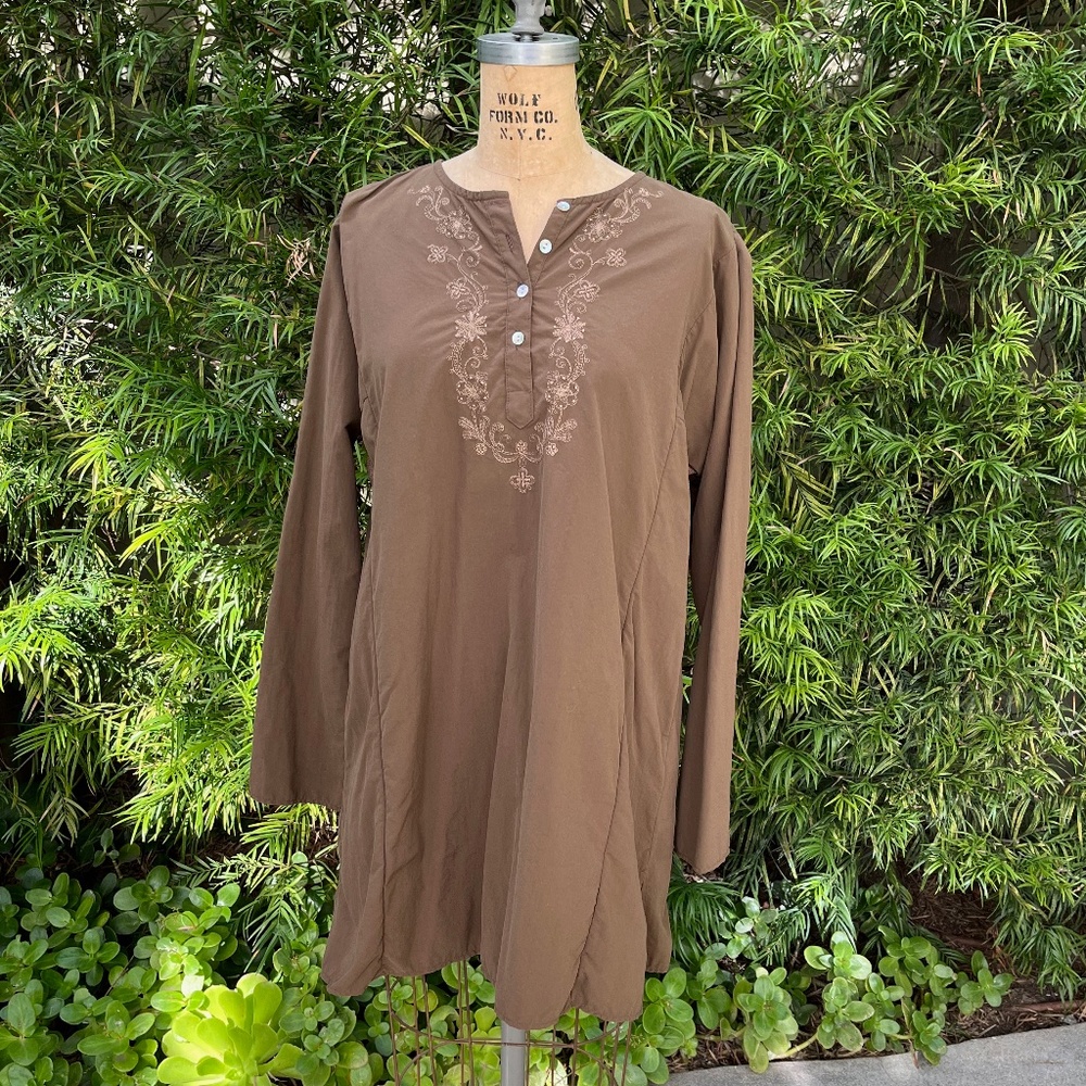Solumbra by Sun Precautions Brown Embroidered Pullover Tunic Women's XL